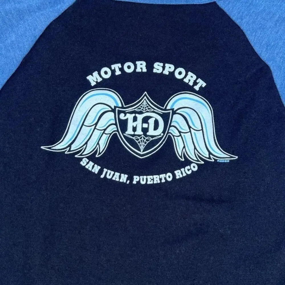 Y2K Harley Davidson Eagle Black & Blue Long Sleeve Top | Size Medium - Picture 5 of 7